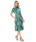 Rochie tip camasa din bumbac elastic imprimat cu lire