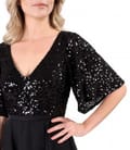 Rochie midi de ocazie din voal cu bust si maneci din paiete