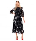 Rochie midi din voal cu motive florale brocat cu catifea