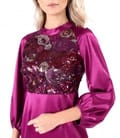 Rochie midi de ocazie din satin cu bust din paiete