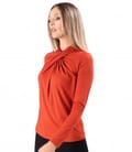 Bluza din jerse elastic din viscoza cu falduri la decolteu