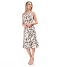 Rochie midi pe bie din viscoza cu motive florale si fir de effect