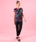 Pantaloni din bumbac elastic cu banda elastica decorativa