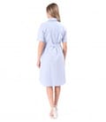 Rochie tip camasa din in cu bumbac imprimat cu dungi