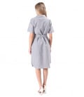 Rochie tip camasa din in cu bumbac imprimat cu dungi