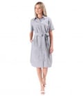 Rochie tip camasa din in cu bumbac imprimat cu dungi
