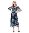 Rochie midi din voal fin imprimat cu motive florale