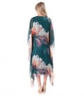 Rochie midi fluture din voal de matase naturala imprimata cu motive florale