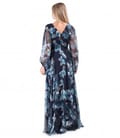 Rochie lunga de seara din voal fin imprimat cu motive florale