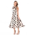 Rochie midi din matase naturala imprimat cu motive geometrice