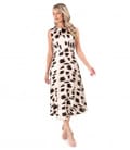 Rochie midi din matase naturala imprimat cu motive geometrice