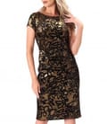 Rochie din catifea elastica imprimata cu motive aurii