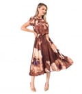 Rochie midi din viscoza satinata imprimat cu flori supradimensionate