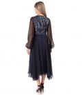 Rochie de seara midi cu bust din brocard cu fir metalic