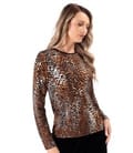Bluza din jerse elastic cu animal print cu maneci lungi