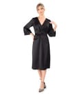 Rochie midi satinata cu cordon rasucit in talie