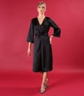 Rochie midi satinata cu cordon rasucit in talie