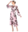 Rochie midi din voal fin imprimat cu motive florale