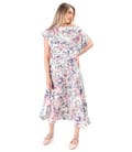 Rochie midi din viscoza cu motive florale si fir de effect