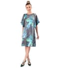 Rochie de seara din viscoza satinata cu motive florale