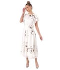 Rochie midi eleganta din viscoza satinata imprimata cu motive florale