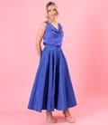 Fusta lunga clos din tafta cu elastic decorativ pe spate