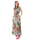 Rochie lunga din viscoza satinata imprimata cu motive florale