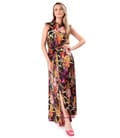 Rochie lunga din viscoza satinata imprimata cu motive florale
