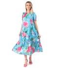 Rochie midi lejera din viscoza cu matase naturala imprimata cu motive florale