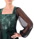 Rochie de seara midi cu bust din brocard cu fir metalic