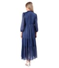 Rochie lunga cu volane din voal cu fir de lurex