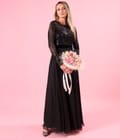 Rochie de seara lunga cu bustul din tul cu paiete