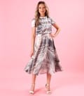 Rochie midi eleganta din organza plina de viscoza cu efect metalizat