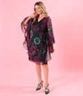 Rochie fluture din voal imprimat digital cu motive florale