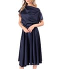 Rochie midi din satin elastic cu decolteu barcuta