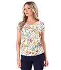 Bluza lejera din viscoza cu motive florale si fir de effect