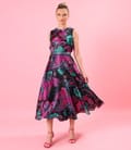 Rochie midi din matase naturala imprimata cu motive paisley