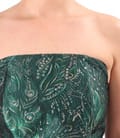 Rochie midi de cocktail cu corset din brocard cu fir metalic si motive florale