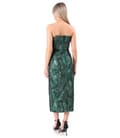 Rochie midi de cocktail cu corset din brocard cu fir metalic si motive florale