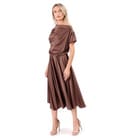 Rochie midi din satin elastic cu decolteu barcuta