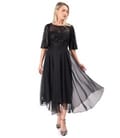 Rochie midi de ocazie din voal cu bust si maneci ample din paiete
