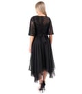 Rochie midi de ocazie din voal cu bust si maneci ample din paiete