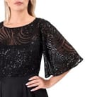 Rochie midi de ocazie din voal cu bust si maneci ample din paiete