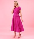 Rochie midi din tafta usoara cu cordon funda si perle