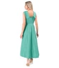 Rochie midi de cocktail din tafta usoara cu guler bie si trena la spate
