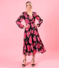Rochie de seara din voal imprimat cu motive florale