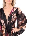 Rochie lunga de seara din voal imprimat cu motive florale