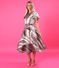 Rochie midi eleganta din organza plina de viscoza cu efect metalizat