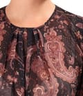 Bluza cu falduri la decolteu din voal imprimat cu motive paisley