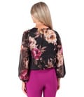 Bluza cu falduri la decolteu din voal imprimat cu motive florale supradimensionate